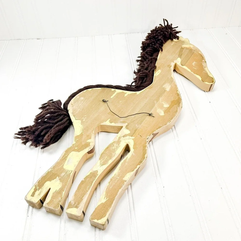 Vintage Handmade Wooden Giraffe Wall Hanging: Circus Nursery Decor